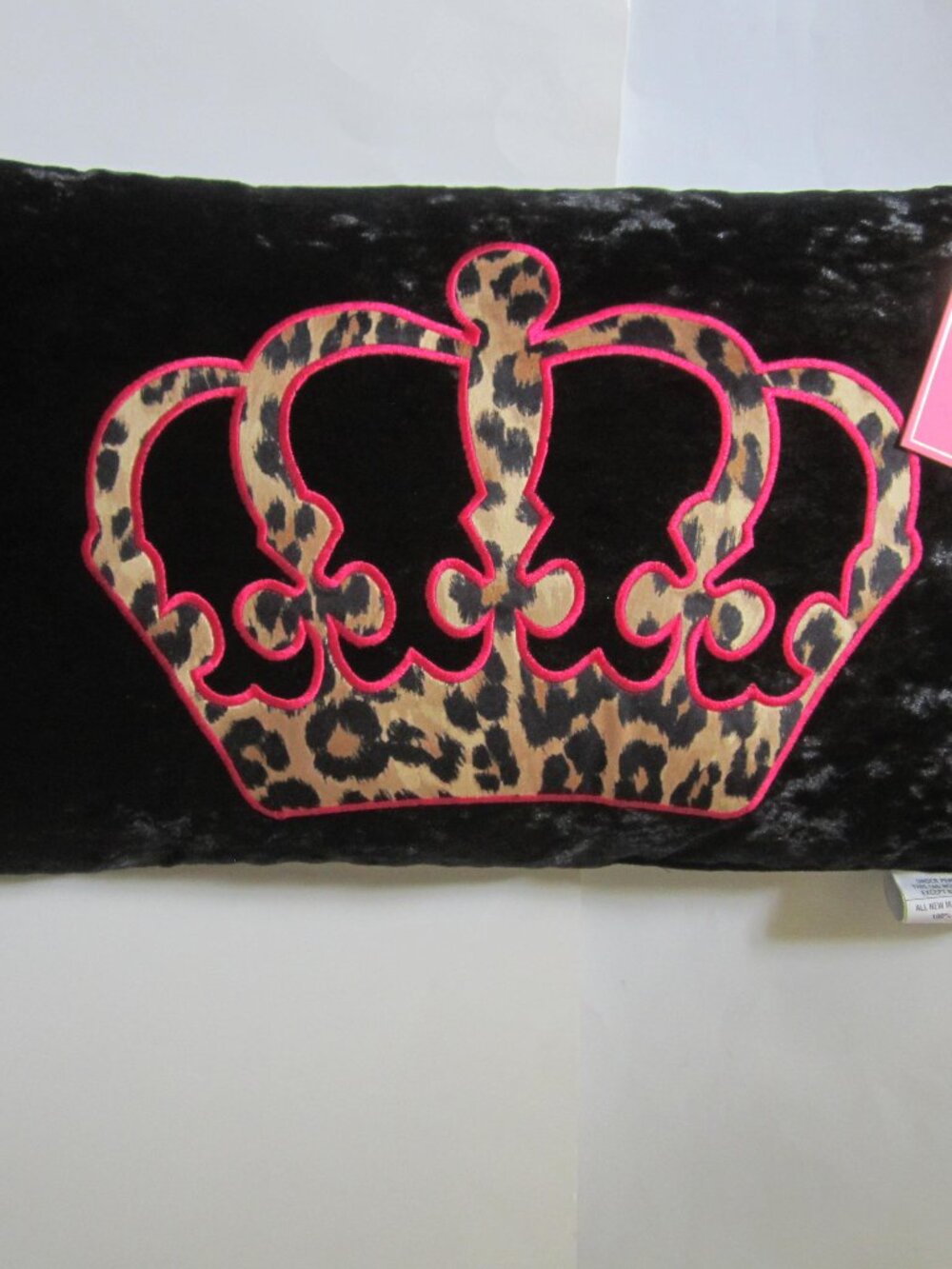 Juicy Couture Black Crown Animal Print Pink Scalloped Decorative Pillow